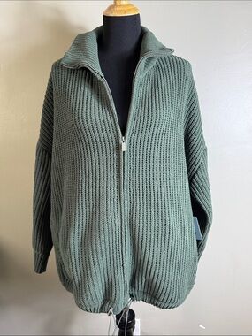 FLX Womens Zip-Front Chunky Knit Sweater Jacket - Green Sz XL NWT